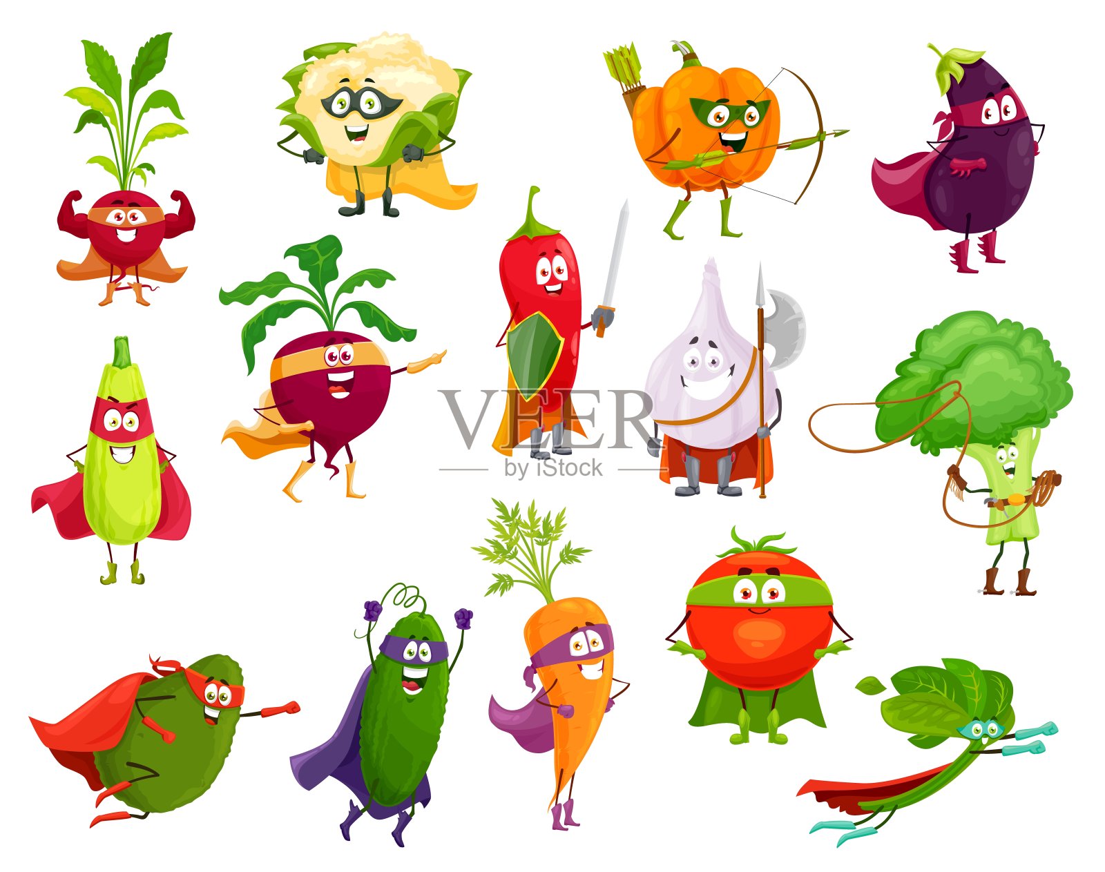 蔬菜超级英雄矢量卡通蔬菜集插画素材