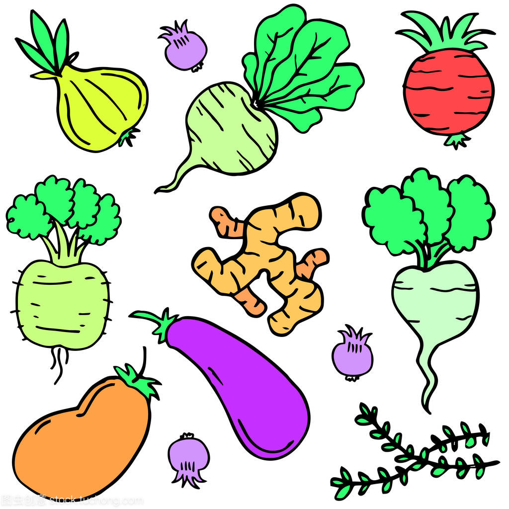 涂鸦的蔬菜设置的样式卡通