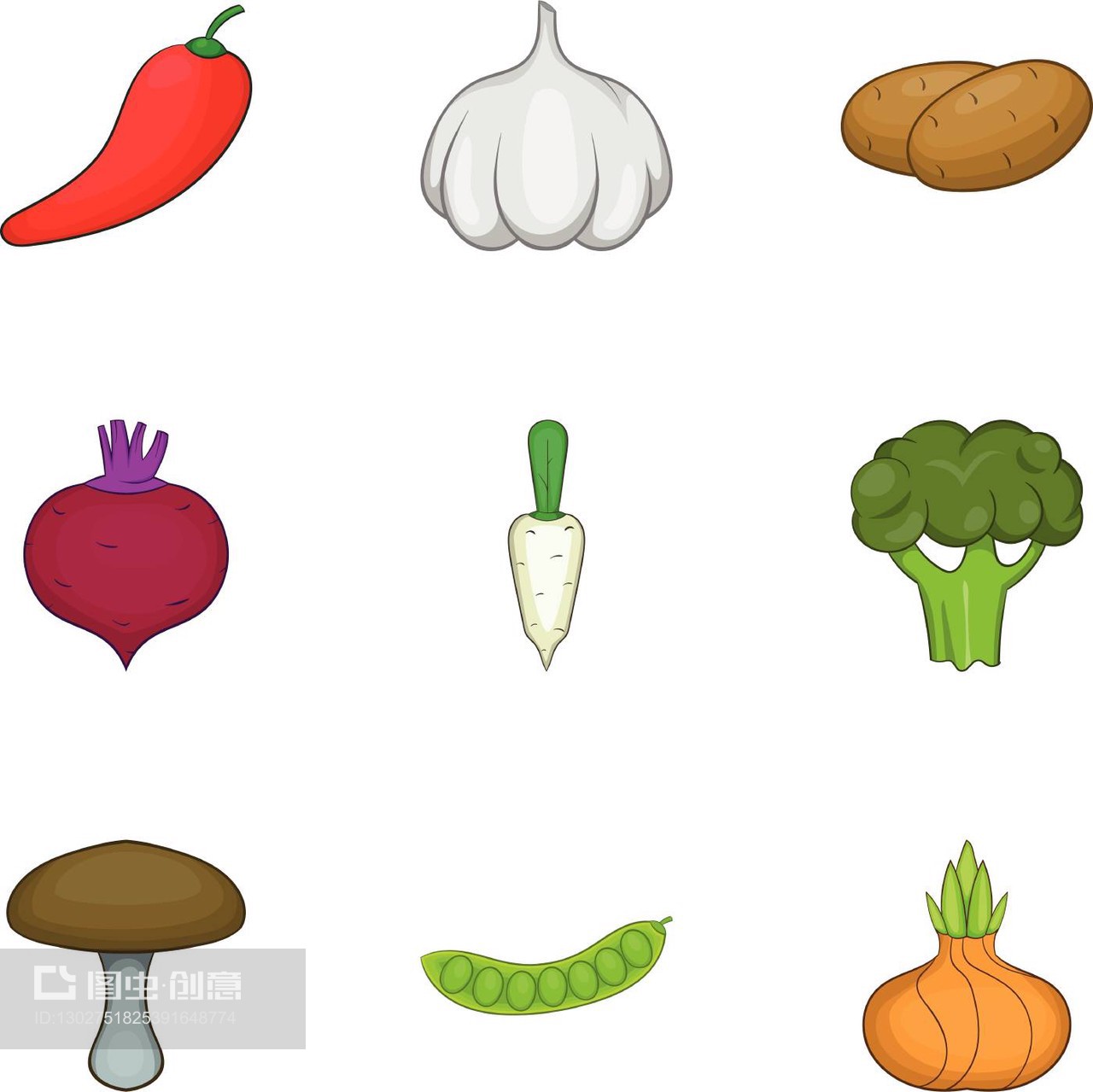 蔬菜文化图标集,卡通风格